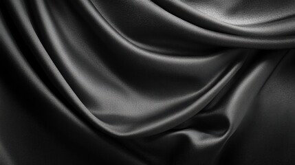 Luxurious Black Satin Fabric Drapery for Elegant Textiles and Fashion Design