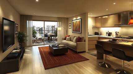 Fototapeta premium Stylish living room design enhances modern apartment aesthetics