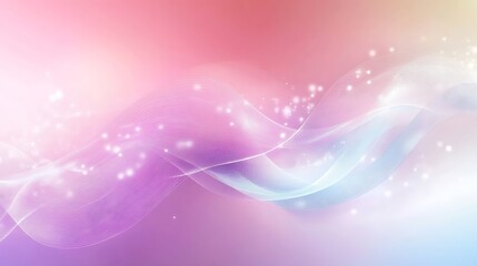 Abstract Pink and Blue Gradient Background with Wavy Lines and Glowing Particles