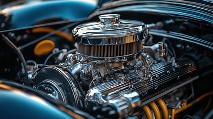 Fototapeta premium Close-up of a Polished Car Engine