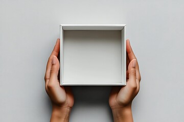 Hand holding blank white box give gift on white background