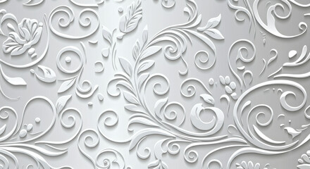 Elegant White Floral Swirl Pattern with 3D Embossed Texture