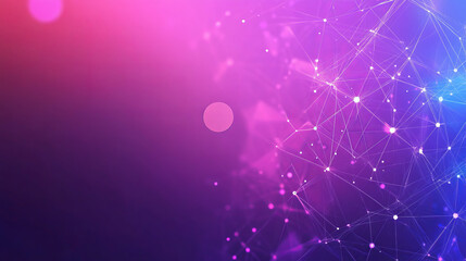 Abstract digital background with network lines and luminous dots on a purple-pink gradient. The lines connect, creating the effect of a network and digital technologies.