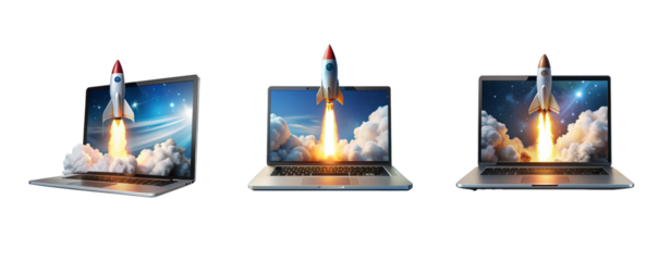 Rocket Blasting Off from Laptop
