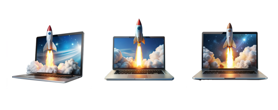 Rocket Blasting Off from Laptop - Powered by Adobe