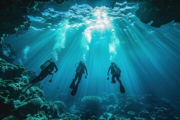 Marine Biologists Researching Underwater Coral Reefs
