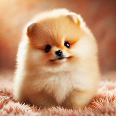 AI image of a cute, fluffy Pomeranian puppy.