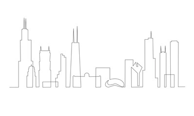 Fototapeta premium skyline line art drawing style. Cityscape of Chicago with silhouettes of most famous buildings and towers. design isolated on white background. Vector illustration.