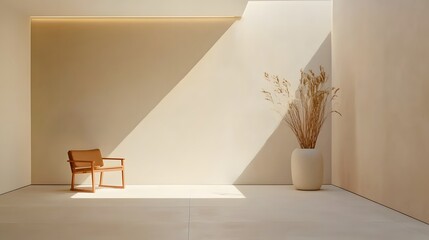Fototapeta premium Modern minimalist interior with soft lighting and simple furniture, no additional decoration, 8K
