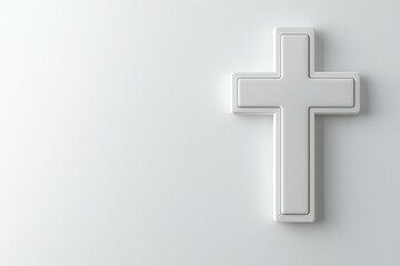 Obraz premium A clean, minimalistic white cross displayed against a soft, light background.