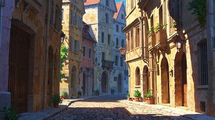 Fototapeta premium Enchanting European Fairytale Street in Bright Colors
