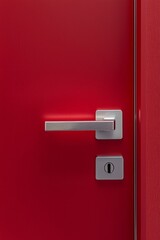 A red door with a silver handle, close-up, in a simple, minimalistic style