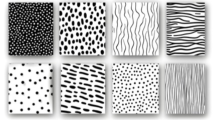 Simple geometric patterns in black and white on a clean background, perfect for modern minimalist style, 8K