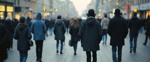 Obraz premium Crowd of people walking on a busy street