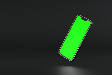 Mobile phone show green screen display, application website presentation, 3D rendering.