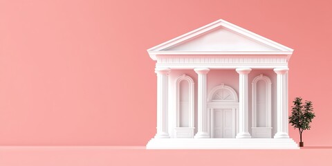 Fototapeta premium Abstract Marketing Background Featuring a Charming Cartoon-Style Entrance of a Chinese Elementary School in a 3D Render, Showcasing Ample Replicable Space, Perfect Composition, Clean Light Blue Backgr