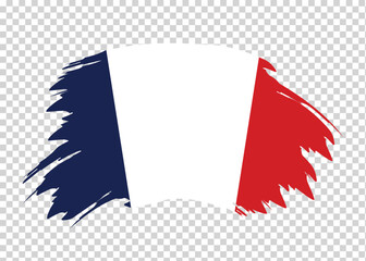 Flag of France with distressed paint stroke brush effect on isolated background