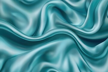 Fototapeta premium A close-up view of smooth, flowing teal satin fabric, showcasing its elegant texture.