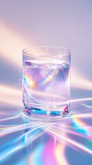 Elegant Cylindrical Glass Half-Filled with Water Creating Vivid Rainbow Reflections