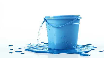 Blue plastic bucket filled with water from trickle leaking water

