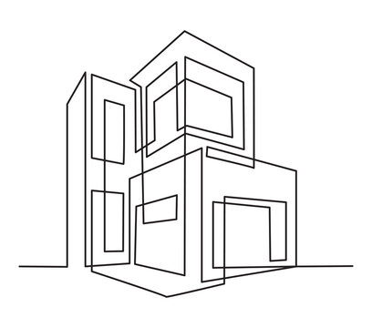 recommend clip art: Abstract house line art drawing style. Detached family house minimalist black design isolated on white background. Vector illustration.