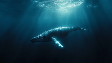 Fototapeta premium A humpback whale swimming in the ocean.