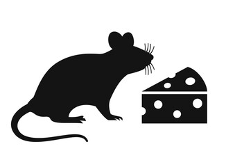 Mouse with cheese vector silhouette icon