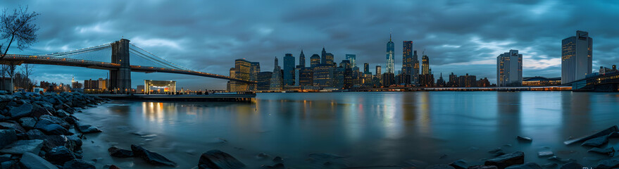 Fototapeta premium Panoramic view of the New York skyline at night
