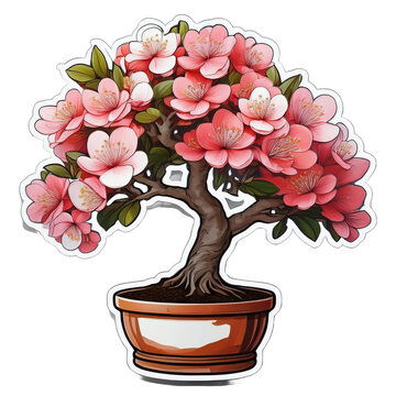 pink flowering bonsai tree in ceramic pot clip art preview