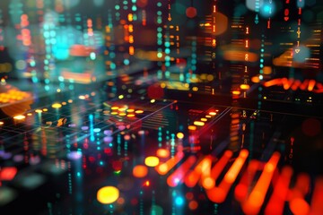 Abstract colorful background showing big data being processed by computer with binary code