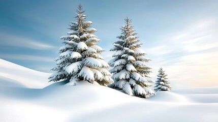 Fototapeta premium The snow covered pine trees stand tall and majestic, their branches heavy with glistening white snow