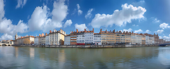 A panoramic view of the city center and river with its buildings in Lyon