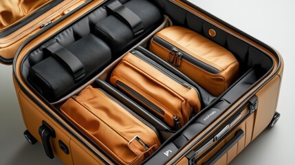 Organized luggage showcasing compartments for travel essentials.