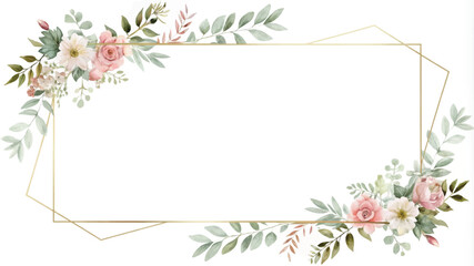 Watercolor floral frame with flowers and leaves. Perfect for invitations, greeting cards, blogs, posters and more.