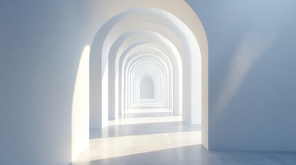 A white hallway with arched doorways.