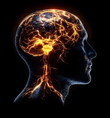 Obraz premium Visual representation of migraine and neurological pain, depicting intense emotions, brain activity, and the overwhelming effects of chronic headache conditions