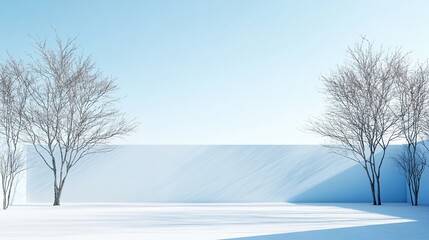 Obraz premium Abstract Marketing Background Featuring a Family Terrace Garden Landscape in a Snowy Scene, 3D Rendered with Ample Copy Space, Perfect Composition, Clean Light Blue Sky Background, Minimalist Design, 