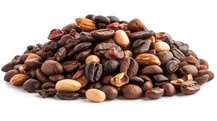 Naklejka premium A pile of assorted coffee beans showcasing different types and colors.