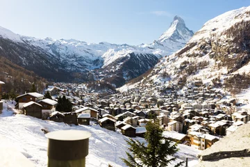 Fototapete Snowy mountain Matterhorn during the day in winter. Zermatt, swiss alps © caftor