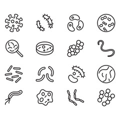 Collection of bacteria and germs icons. Thin line vector.