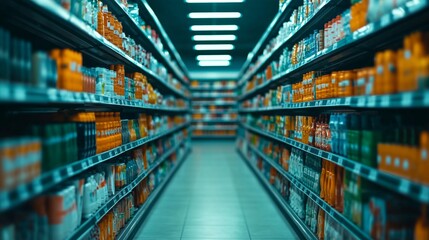 Supermarket Aisle with Products on Shelves