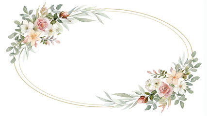 Watercolor hand painted floral wreath. Colorful flowers on white background
