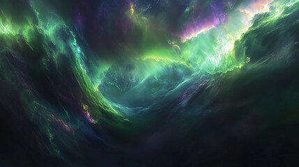 Mysterious Green and Purple Abstract Cloudscape