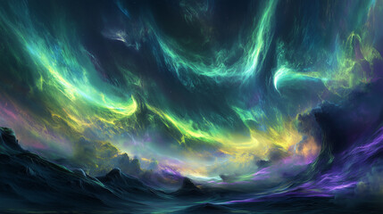 Cosmic Aurora Landscape with Abstract Lights
