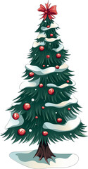 Christmas tree vector illustration, Christmas, New year, red bow, red balls, snow