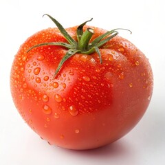 A vibrant, fresh tomato with droplets of water