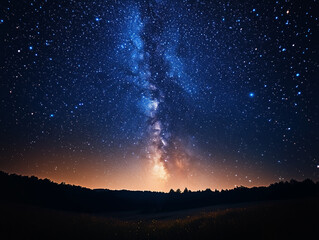 Starry Night Sky with Milky Way Glow in Serene Landscape