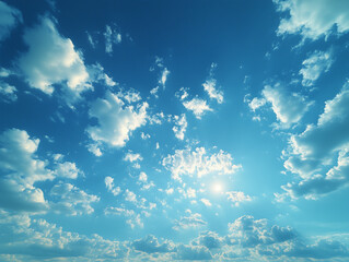 Peaceful Sunset with Radiant Clouds in a Clear Blue Sky