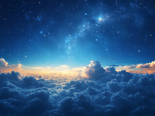 Dawn Over a Sea of Clouds Illuminated by Stars and Soft Light