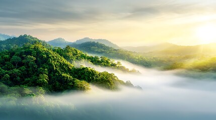 Naklejka premium The jungle landscape is a breathtaking sight, with an abundance of greenery blanketing the ground and reaching high into the canopy above